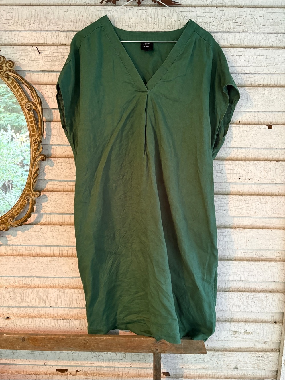 🇬🇧John Lewis Forest Green V-Neck 100pc Linen Tunic US size 10.
